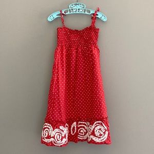 Size 4-5 Girl’s Mini Boden Red and White Polka Dot and Swirl Dress